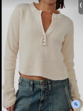 Free people Waffle-Knit Henley Crop Top - Cream